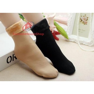 ถุงเท้าขนบุ ถุงเท้าสูงห่มข้อ บุขนอย่างดีกันหนาว ผ้าฝ้าย หนา …