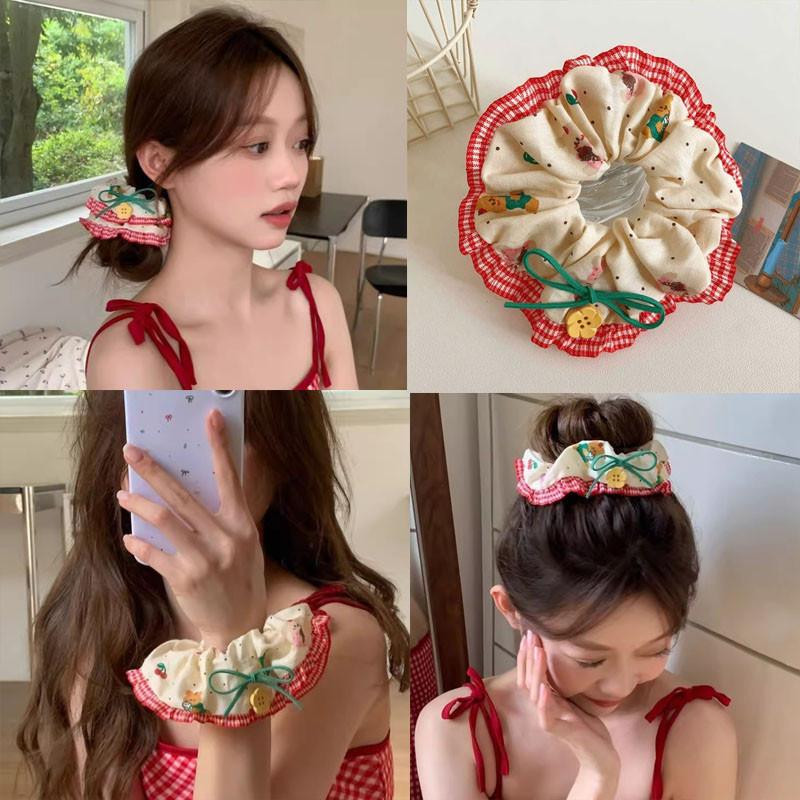 1 ชิ ้ นหวานสาวเชอร ์ รี ่ หมีพิมพ ์ ผมผูกเชือกผม Scrunchies ยางผมหางม ้ าผมอุปกรณ ์ เสริม