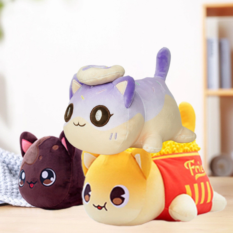 น่ารัก Meows Aphmau ของเล่นตุ๊กตา Aphmau Mee Meow อาหารแมว Coke French Fries เบอร์เกอร์แมวน่ารักตุ๊กตาของเล่นหมอนนอนเด็กของขวัญ Aphmau ตุ๊กตาของเล่น