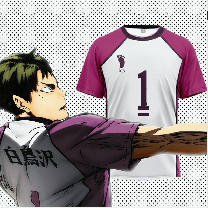 22H Haikyuu!! Shiratorizawa ชุดเครื่องแบบคอสเพลย์เสื้อยืดแขนสั้นเครื่องแบบกีฬา
