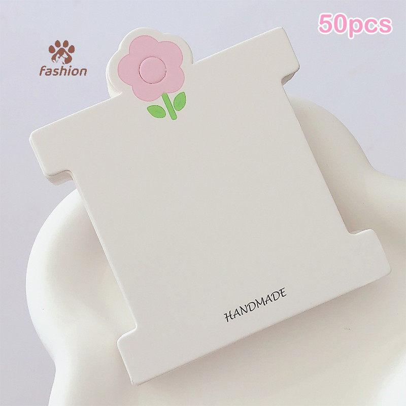 [แฟชั่น] 50ชิ้นดอกไม้สีชมพูแสดงบัตรสําหรับผมสายกิ๊บแฮนด์เมดเครื่องประดับ ทําเอง แพคเกจกระดาษแข็งกิ๊บสีขาวหัตถกรรมแขวนแท็กบัตร {ไทย}