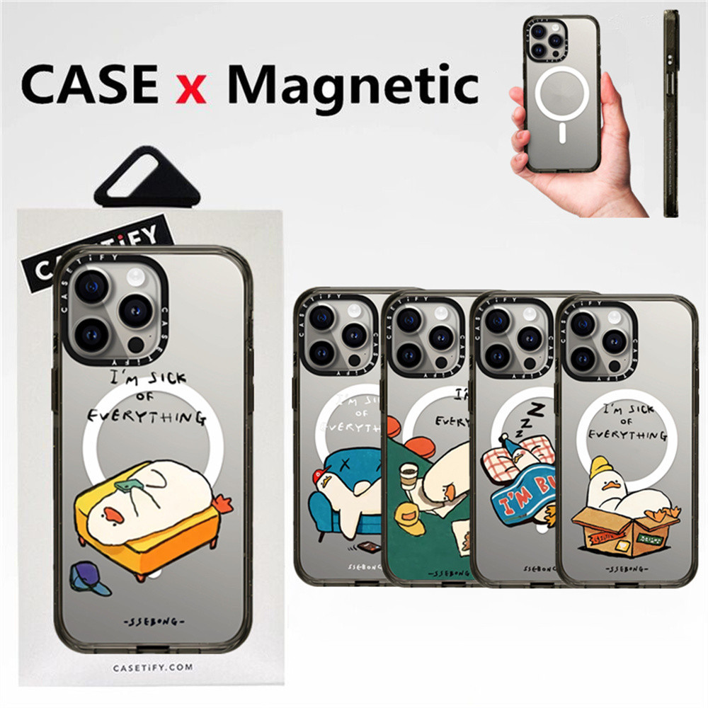 Casetifgขี้เกียจเป็ดรูปแบบชาร์จแม่เหล็กเคสโทรศัพท์พร้อมกล่องสําหรับiphone 16 12 13 14 15 Pro Max 16 Plus Clearกันกระแทกป้องกันกรณีซิลิโคนอะคริลิคปกหลัง