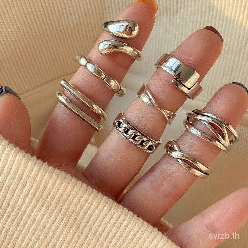 เวอร์ชั่นเกาหลีของความรู้สึกการออกแบบเฉพาะเงินแท้ 925 แหวนลมหนาวผู้หญิงไม่จางหายแหวนอุตสาหกรรมหนักย้อนยุค