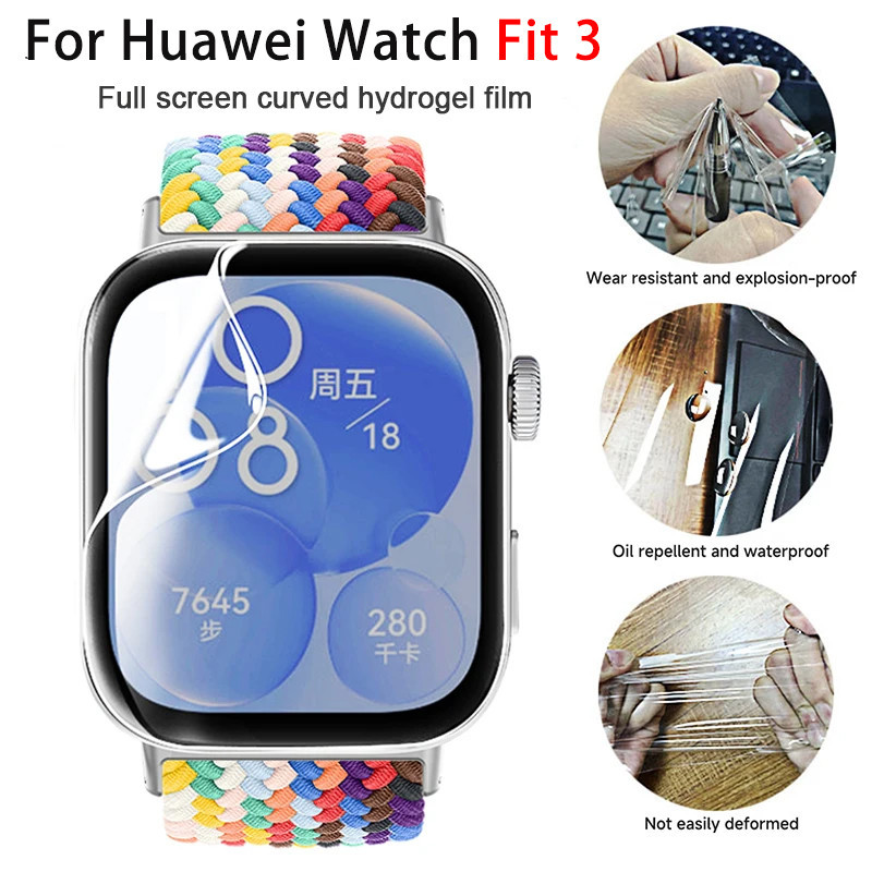 3pcs Soft TPU Hydrogel ฟิล์มสําหรับ Huawei Watch Fit 3 SmartWatch ป้องกันหน้าจอสําหรับ Huawei Watch Fit 3 3D ฝาครอบป้องกันฟิล์ม