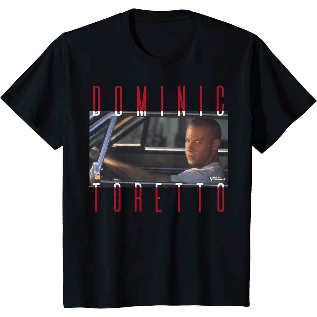 2024 เสื้อยืดผ้าฝ้าย  เสื้อยืดลำลองเสื้อยืด ผ้าฝ้าย พิมพ์ลาย Fast &amp; Furious Dominic Toretto Photo Word Stack