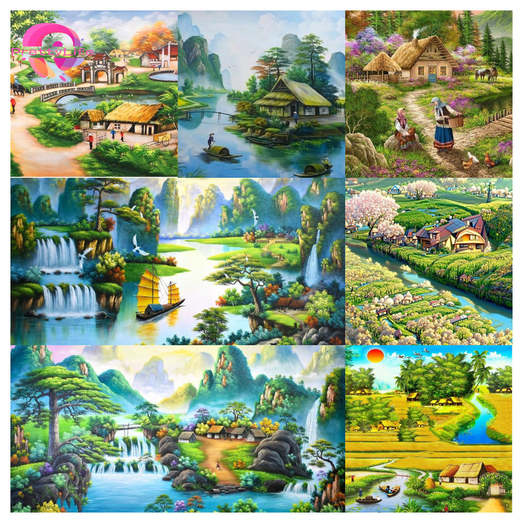 PL Farming ทิวทัศน์ชนบทเก็บเกี่ยว 5D DIY ภาพวาดเพชรคริสตัลปักครอสติสรอบเพชรโมเสคชุดเย็บปักถักร้อย Rhinestone ตกแต่งบ้าน 30x40 ซม.