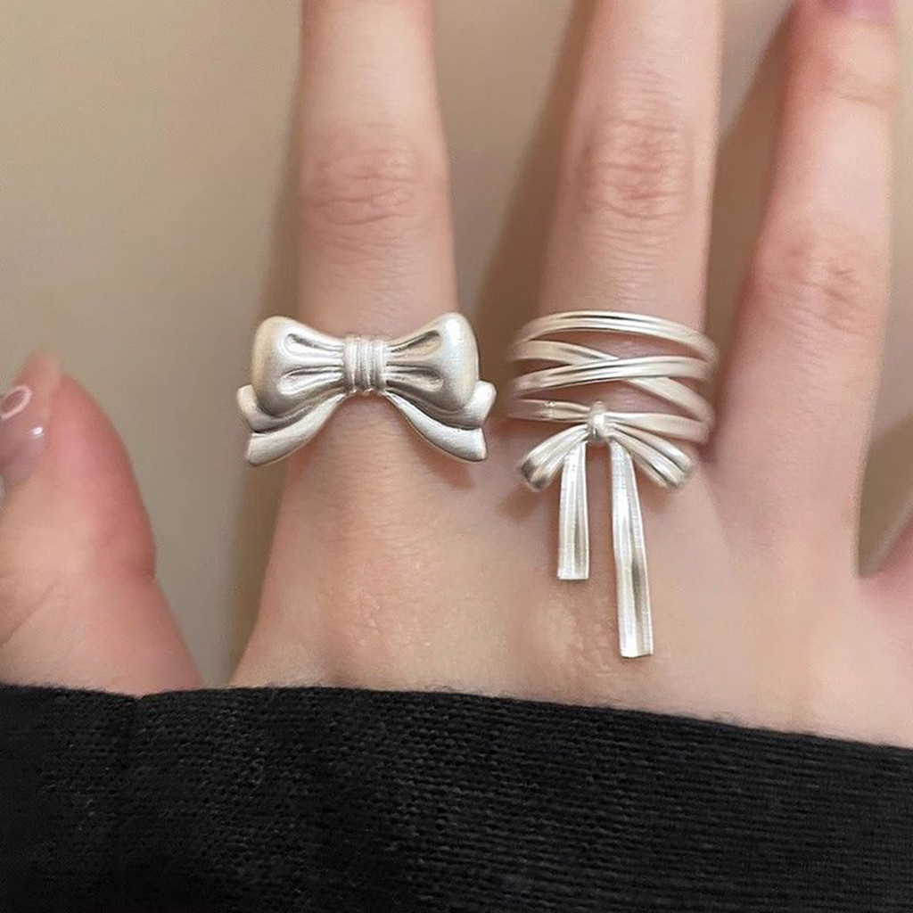 แหวนผู ้ หญิงเกาหลี Bowknot แหวนโลหะผสม
