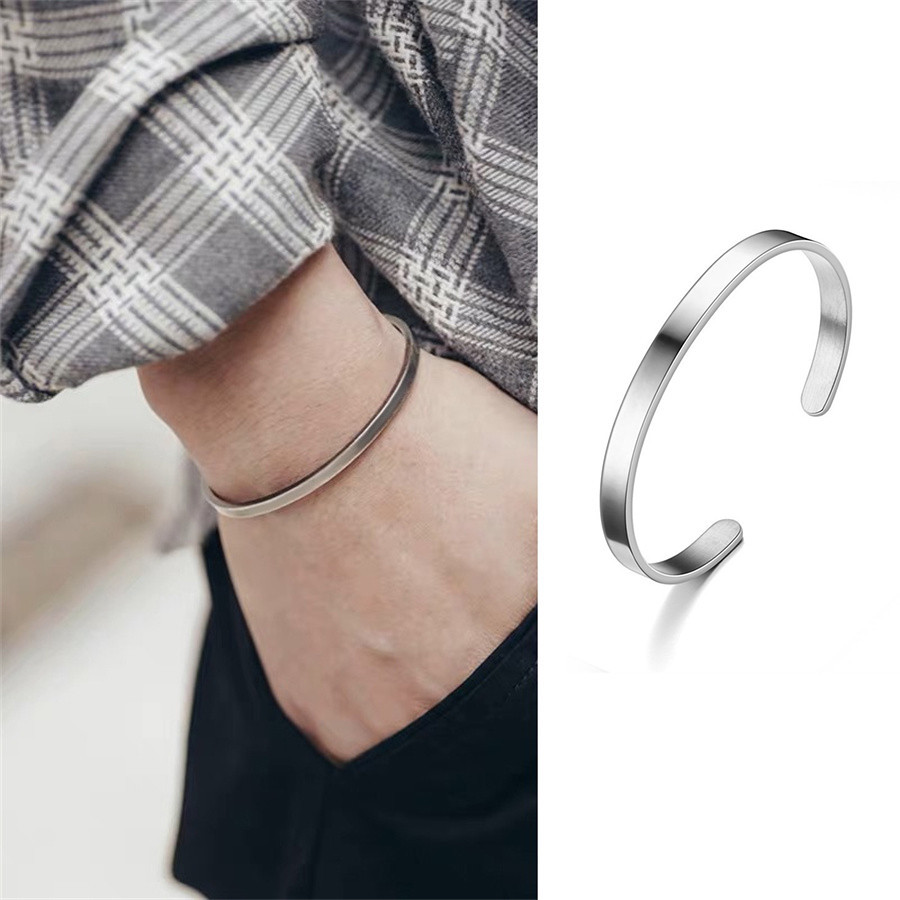 แบรนด์ใหม่ แฟชั่น สร้อยข้อมือ สเตนเลส 6 มม. ที่สามารถเปิดได้ สร้อยข้อมือเหล็กไทเทเนียม เรียบง่าย สําหรับผู้ชาย และผู้หญิง