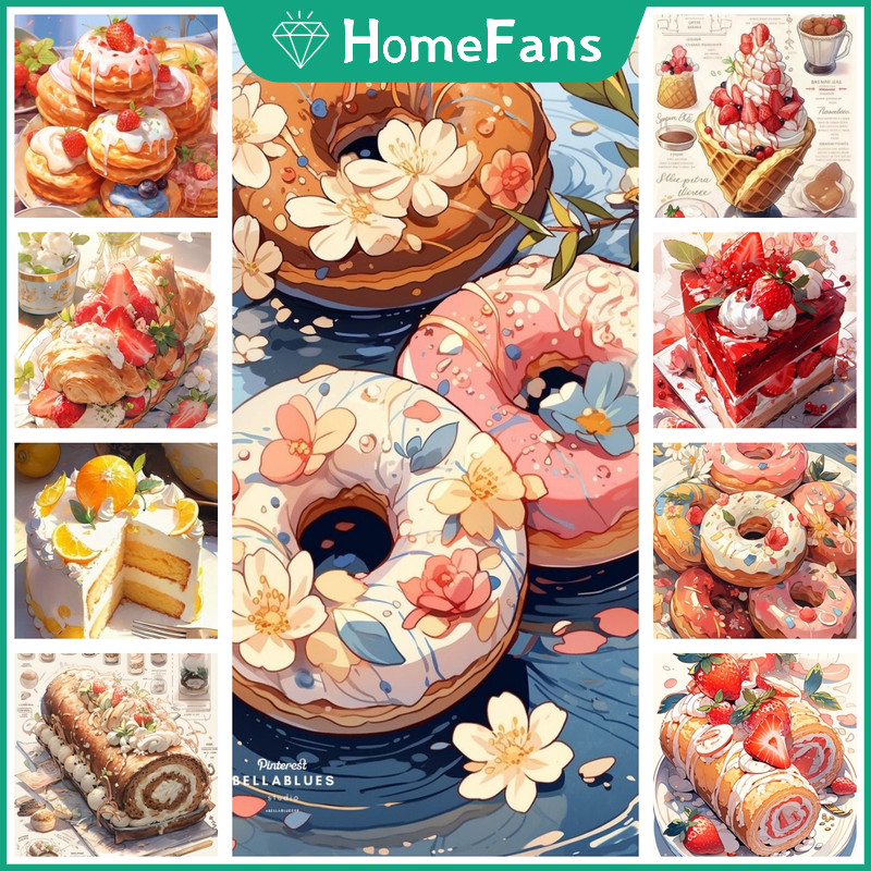 HF ขนมเค้กพุดดิ้ง 5D DIY เพชรจิตรกรรมชุดจักรวาลข้ามเพชรเย็บปักถักร้อยภาพวาด Rhinestone โมเสคเพชร Art Home Decor ภาพวาด