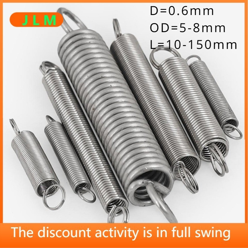 (JLMQ3 5pcs ความตึงเครียดสปริงลวดเส ้ นผ ่ านศูนย ์ กลางความยาว 10 ~ 150 มม. 0.6 มม.OD5-8 มม.304 สแตนเลสเปิด/ปิดความตึงเครียดฤดูใบไม ้ ผลิ