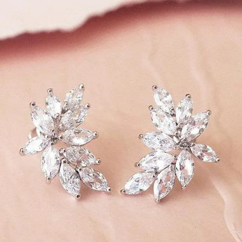 925 เข็มเงิน Chic Leaf Stud ต่างหู Aaa Marquise Cubic Zirconia อุปกรณ์เสริมที่ละเอียดอ่อนสําหรับผู้หญิงงานแต่งงานเครื่องประดับงบ
