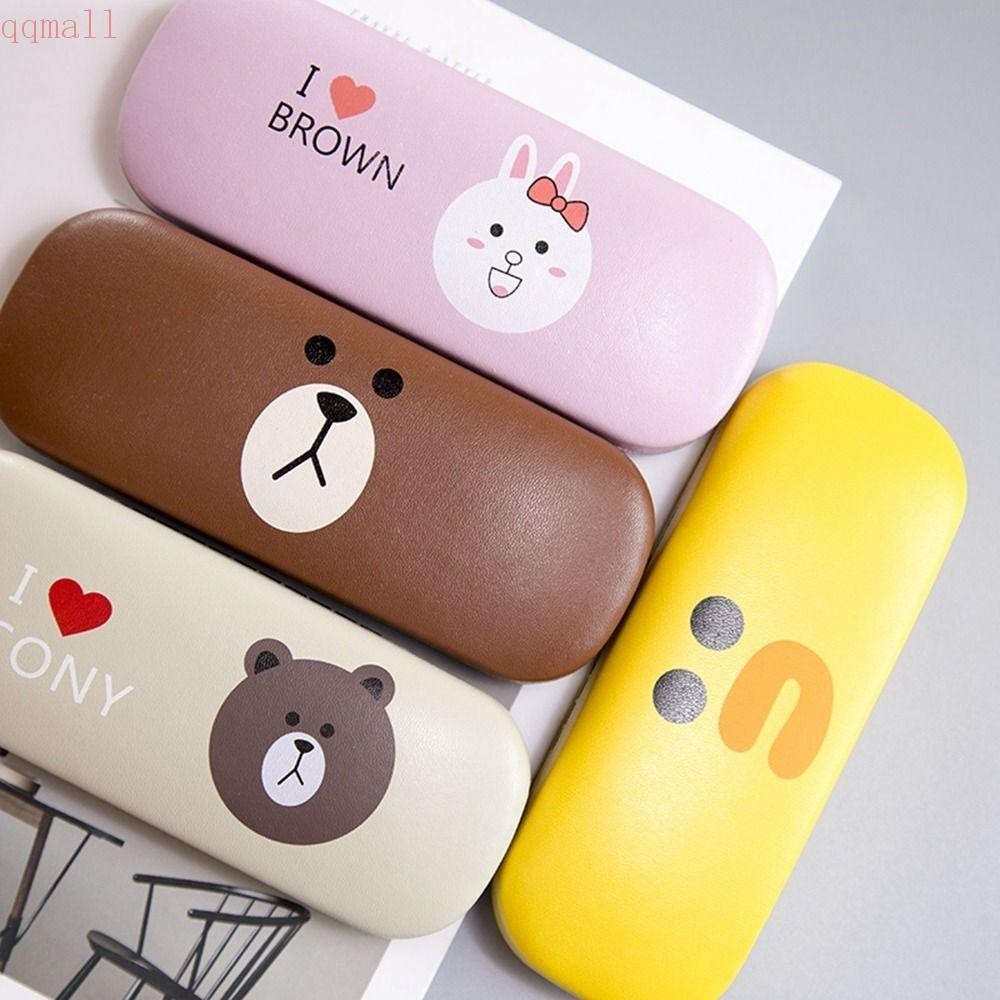 Qqmall กล่องแว่นตาการ์ตูนนักเรียนน่ารัก PU หนังสแควร์หมีกระต่ายแว่นตากระเป๋าอ่านหนังสือแว่นตา