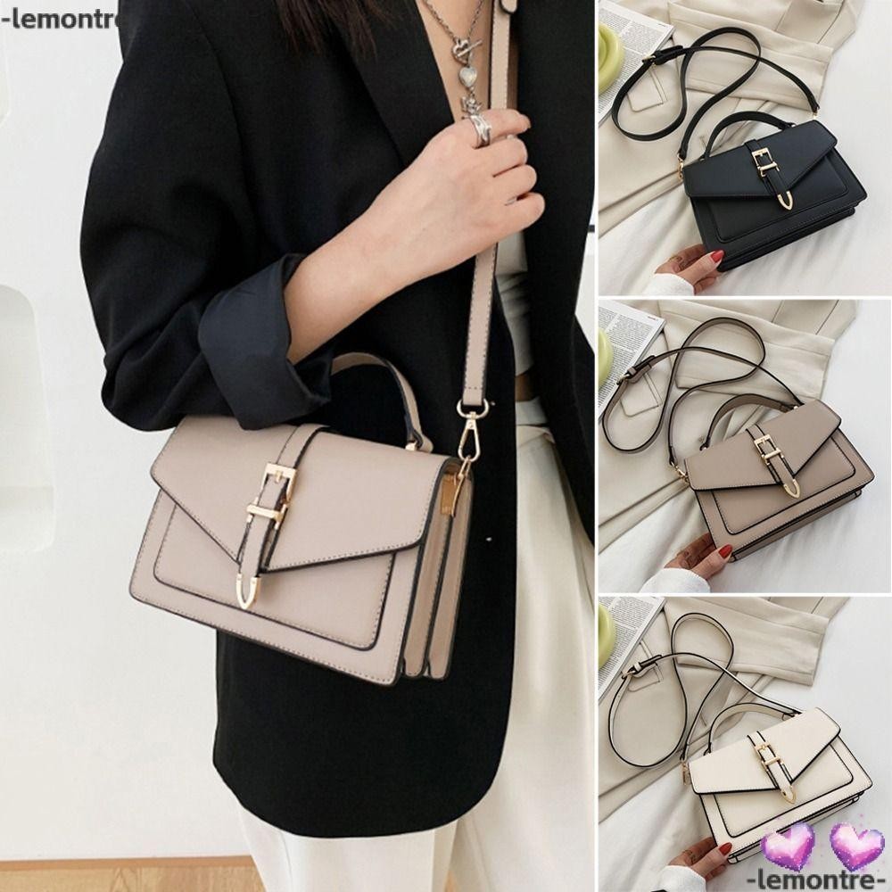 Lemontre กระเป๋าสะพายไหล่ สะพายข้าง หนัง PU สีพื้น สําหรับผู้หญิง