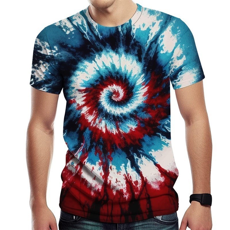 Spiral Streak Tie Dye T เสื้อสําหรับชาย y2k Tops 3D Paisley Stripe พิมพ์เสื้อยืดสตรีเสื้อผ้าแปลก Coo
