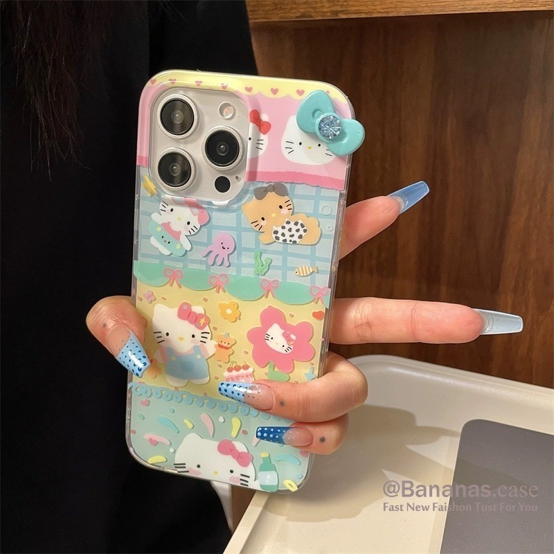 Iphone 15 14 13 12 11 Pro Max X Xr Xs Max 7 8 Plus SE2020 เคสโทรศัพท์ Ins ฤดูร้อนโบว์ไอศกรีม Bling Clear Soft Cover