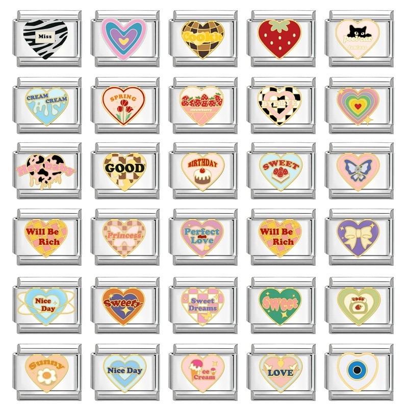 2024 ใหม ่ Love โมดูลอิตาเลี ่ ยน Charm สร ้ อยข ้ อมือ 9 มม.สแตนเลส DIY เครื ่ องประดับทํา