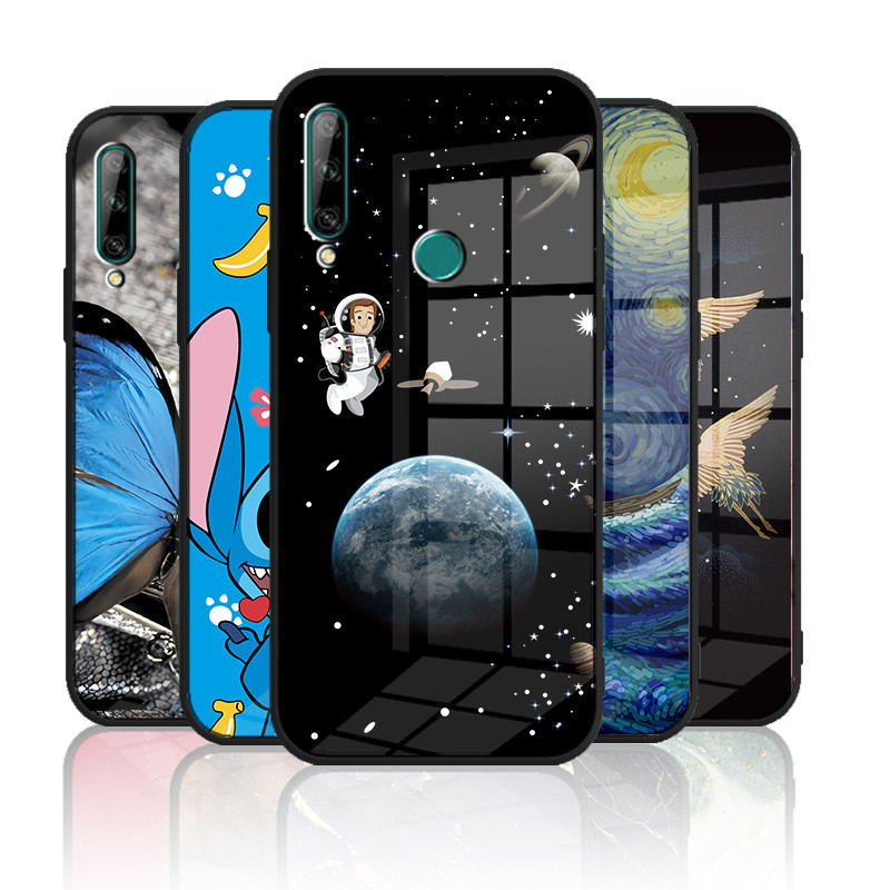 เคสกระจก Huawei Y9 prime 2019 / y6p / y7p เคสกระจกนิรภัย ฝาหลังแบบแข็ง ขอบซิลิคอนอ่อน