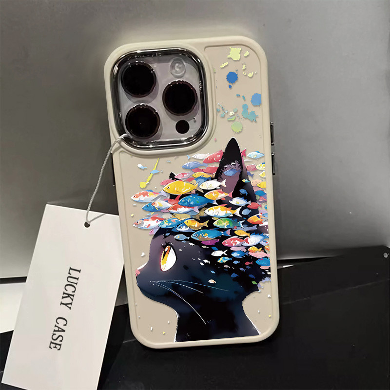 ใหม่การ์ตูนลูกแมวและปลารูปแบบเคสโทรศัพท์เข้ากันได้สําหรับiphone 15 14 13 12 11 Pro X XR XS MAX Se2020 7/8 Plusซิลิโคนอ่อนนุ่มรวมทุกอย่างShock-Resistantกรณีขั้นสูง