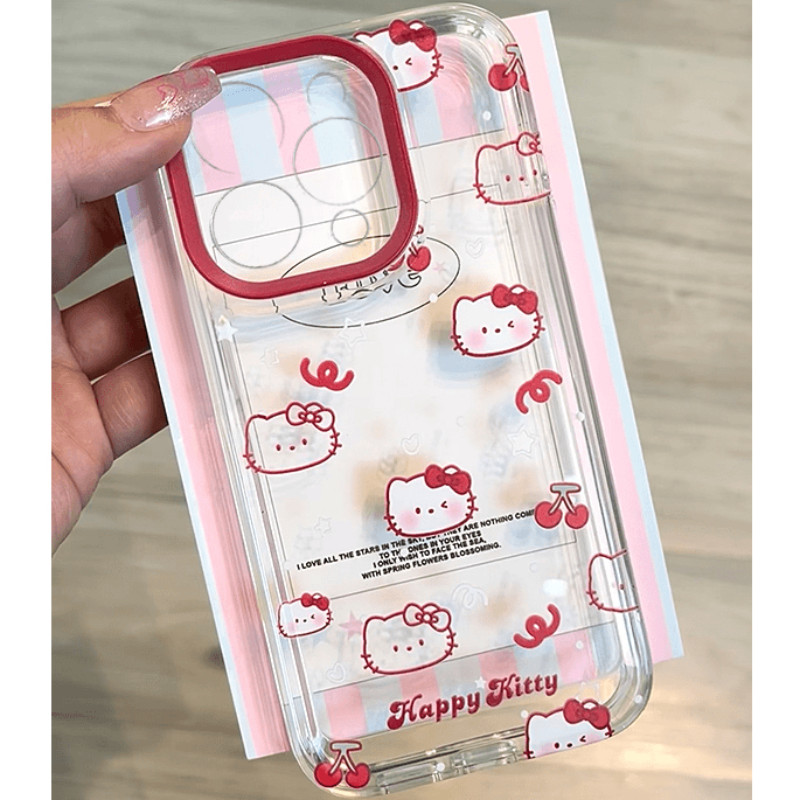 Ins Cherry kitty เหมาะสําหรับ iPhone14 12 11iphone15PROMAX เคสโทรศัพท์โปร่งใส 13pro รวมทุกอย่าง se20