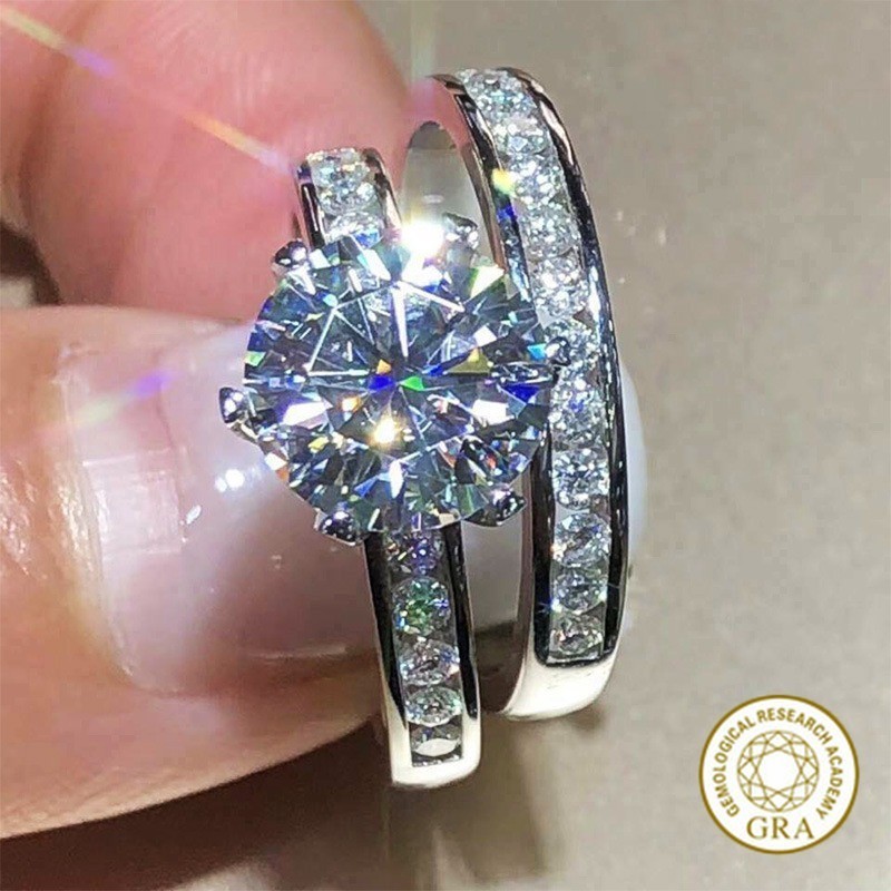 [ใบรับรอง Gra ฟรี] ชุดแหวนคู่แฟชั่น Moissanite เกล็ดหิมะหกจุด