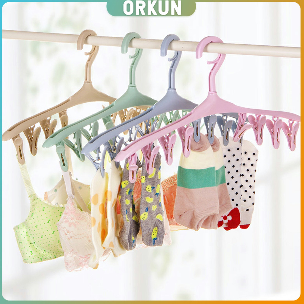 Orkun ไม้แขวนมีตัวหนีบ 8 ตัว ไม้หนีบผ้าอเนกประสงค์ ที่แขวนเก็บของ Folding hanger