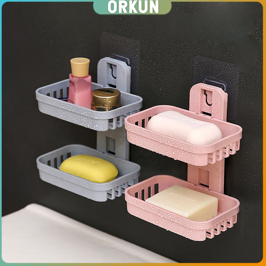 Orkun ที่วางสบู่ 2 ชั้น ติดผนัง กล่องสบู่ ชั้นวางของแบบติดผนัง ที่วางสบู่แบบติดผนัง Soap Box