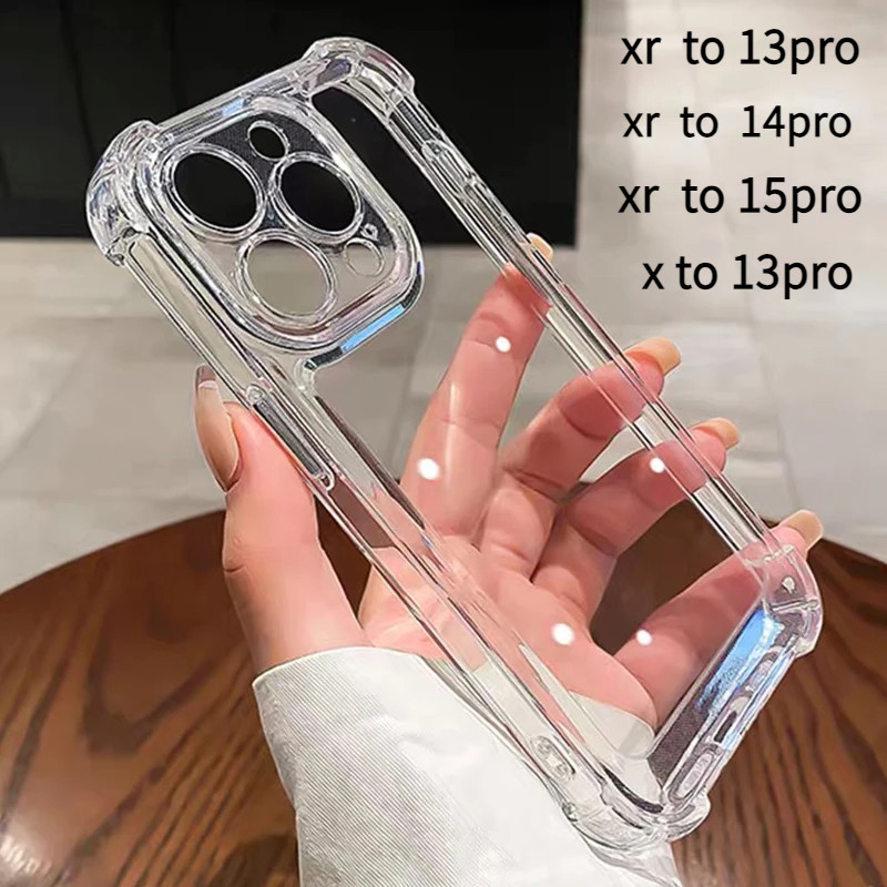 หรูหรากันกระแทกเคสโทรศัพท์ใสสําหรับโทรศัพท์ xr ถึง 15pro xr ถึง 13pro xr ถึง 14 pro x ถึง 13pro ซิลิโคนกันชนใสฮาร์ดปกหลัง