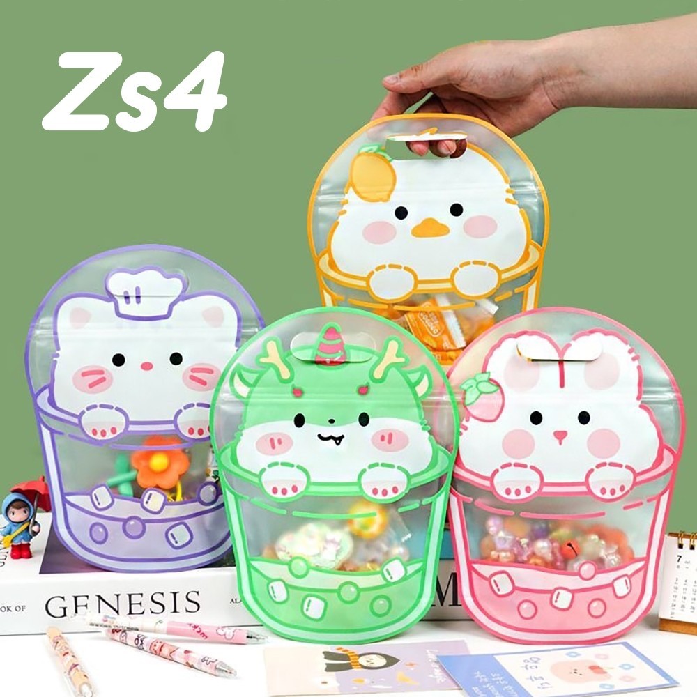 (10ใบ)(Zs4) ถุงซิปมีลาย แบบคละลาย ใส่ของขวัญ ใส่ขนม ซองลายชานมไข่มุก