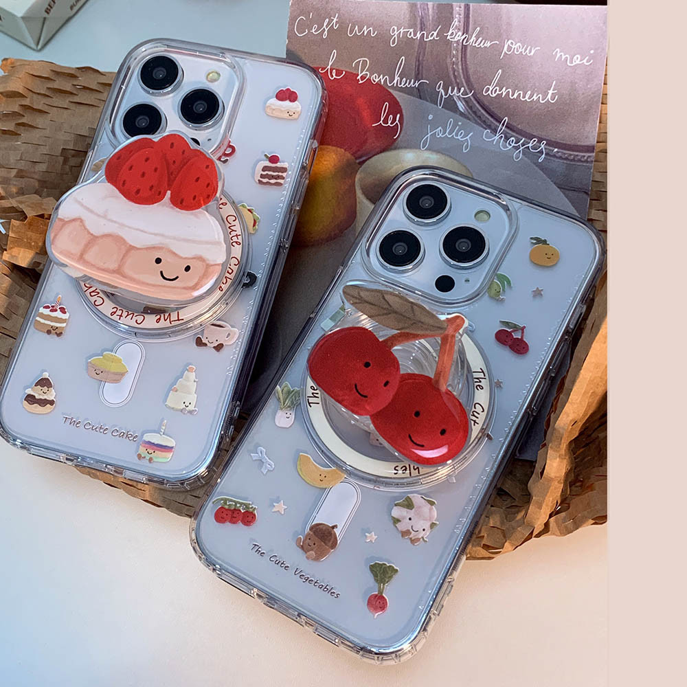 ปลอกปกแข็งโปร่งใสเข้ากันได้กับ iPhone 12 12Pro 12ProMax 13 13Pro 13ProMax 14Pro 14ProMax 15Pro 15ProMax 16 16Pro 16ProMax เค้กผักรูปแบบแม่เหล็กกรณี