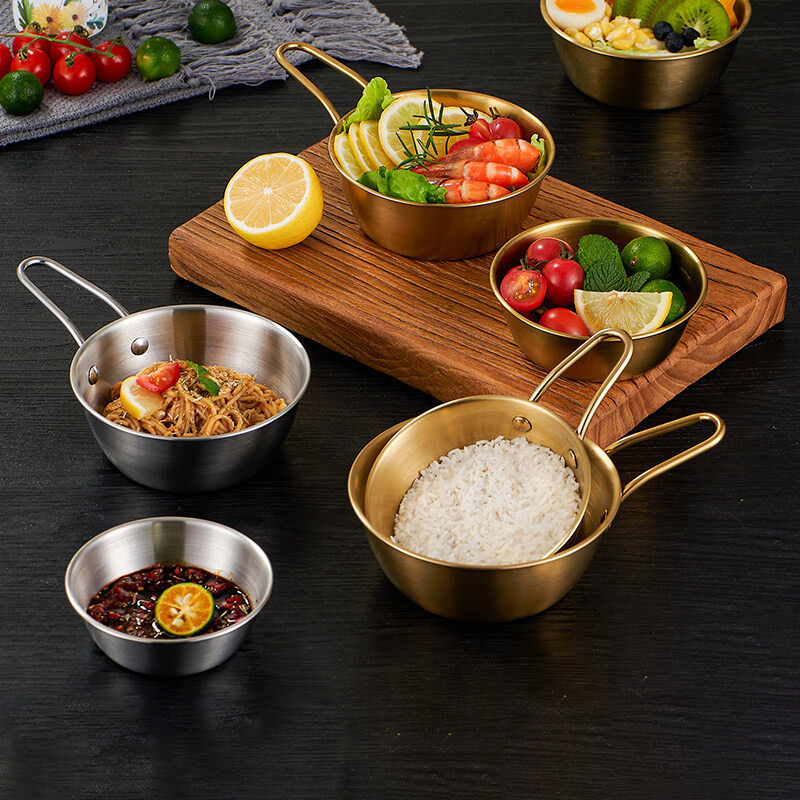 ชามเกาหลีมีหูจับ ถ้วยมักกอลลี ชามเกาหลีสแตนเลส ชามเกาหลีสีทอง ชามมักกอลลี ถ้วยชามเกาหลี