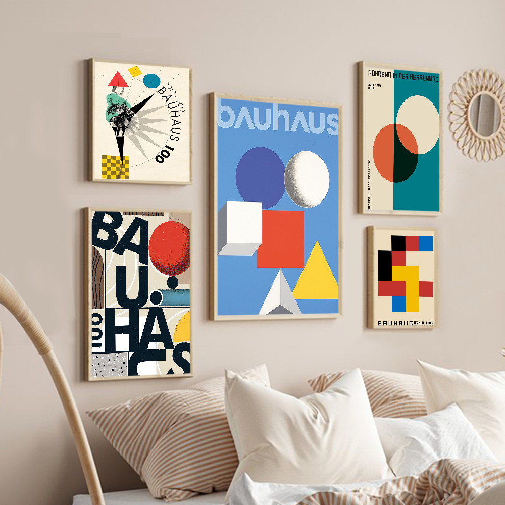 Bauhaus บทคัดย่อโปสเตอร์ศิลปะมีกาวในตัว Retro กระดาษคราฟท์สติกเกอร์ DIY Room Bar Cafe Vintage ภาพวาดตกแต่ง