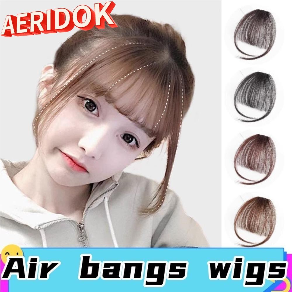 AERIDOK Air Bangs Hairpiece,สําหรับสาวผู้หญิง Mini Fake Bangs,สังเคราะห์สีดําสีน้ําตาล Hairpiece Ext