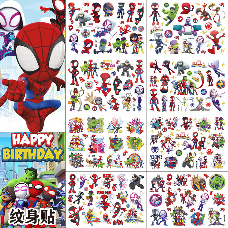 สติ๊กเกอร์รอยสักชั่วคราว Spiderman สําหรับเด็ก Boy Spidey และ