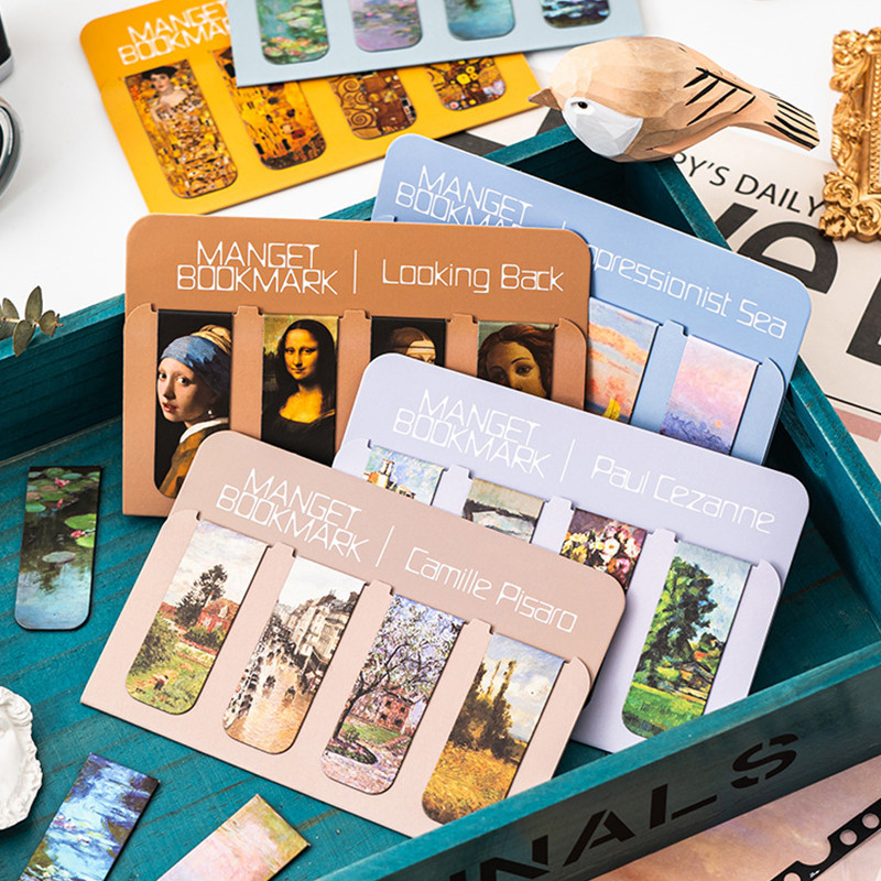 4 ชิ้น Aesthetic Art series ที่คั่นหนังสือแม่เหล็กนักเรียน Mini Book Page Binder