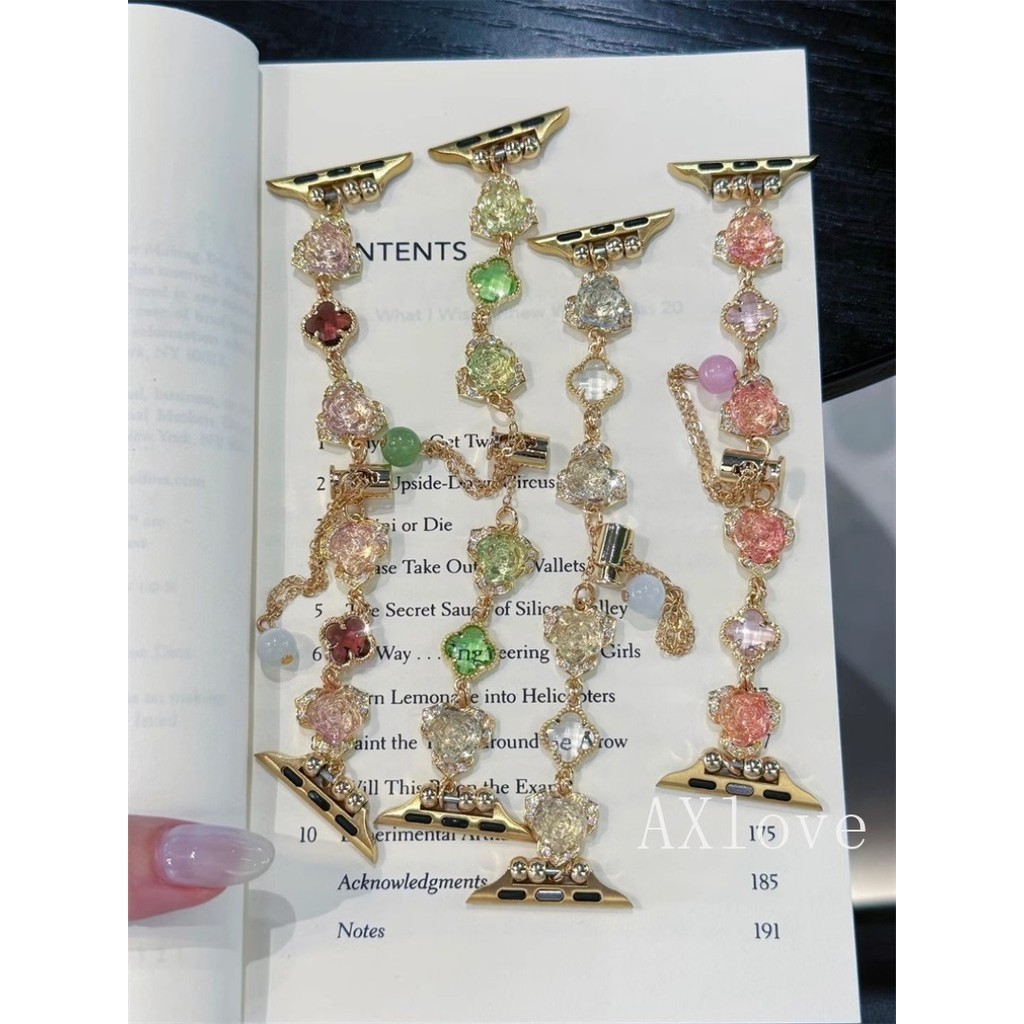แฟชั่น Multi Bead Wrap Glass Rose สร้อยข้อมือสําหรับ Apple Iwatch series 10 46/42 มม.3841 มม.42/44/45/49 มม.Ultra2 นาฬิกา S11 สายคล้อง