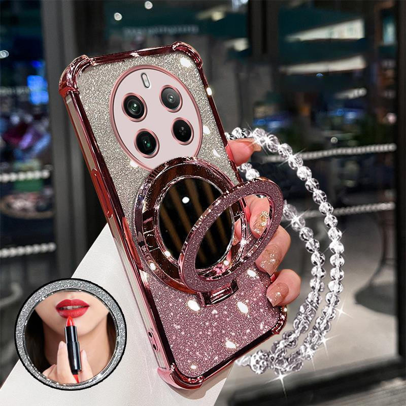 [3 In 1]เคสสําหรับRealme 12 pro 5g realme 12 PLUS + 5g 2024 เคสโทรศัพท์Softcaseซิลิโคนกันกระแทกฝาครอบดีไซน์ใหม่ความงามเชือกเส้นเล็กกระจกแต่งหน้าพร้อมที่วางSJSFDD01