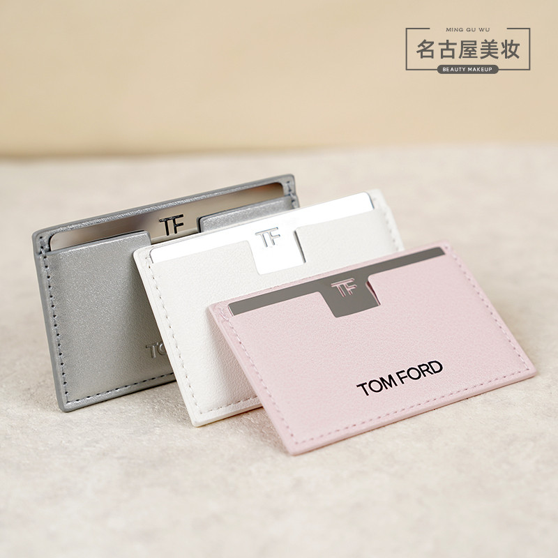 T TF Tom Ford กระจกแต่งหน้าสองด้านแบบพกพาพร้อมที่ใส่การ์ดกระจกแต่งหน้าโลหะที่ใส่การ์ดเคาน์เตอร์