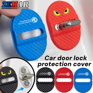 4 ชิ้น MG ฝาครอบป้องกันล็อคประตูรถยนต์ ฝาล็อคประตูคาร์บอนไฟเ…