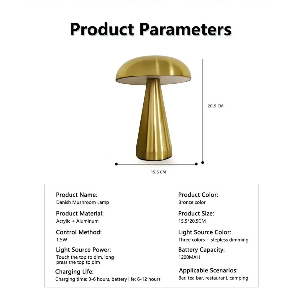 เห็ดสัมผัสเดสก์ท็อปไฟกลางคืนโคมไฟ นํา ไร้สายแบบชาร์จไฟได้สําหรับร้านอาหารโรงแรมตกแต่งห้องนอน - รูปที่ 7