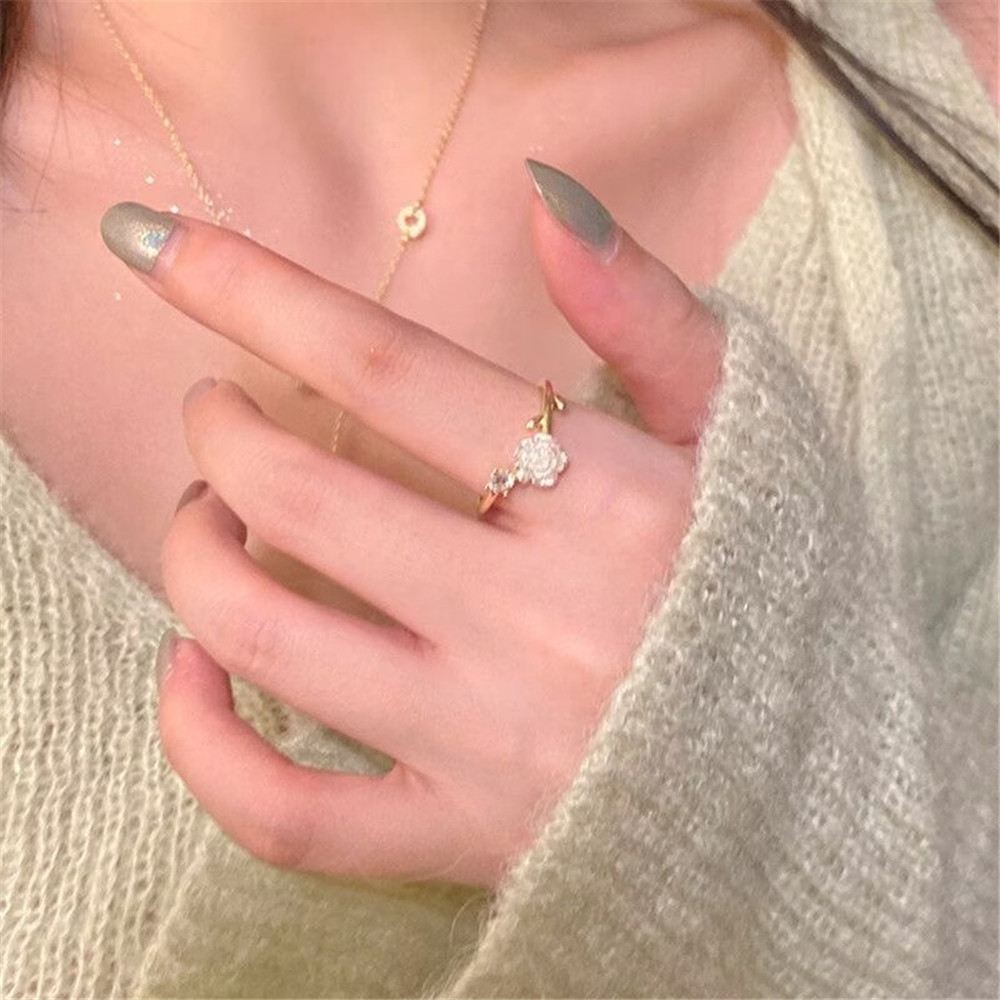Ahellogirl خاتم وردة وقلب قابل للتعديل — صورة 8