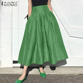 ZANZEA ใส่ ซานเซีย ผู้หญิงแฟชั่นเกาหลีสันทนาการเอวสูงจีบกับกระเป๋ากระโปรงครึ่ง