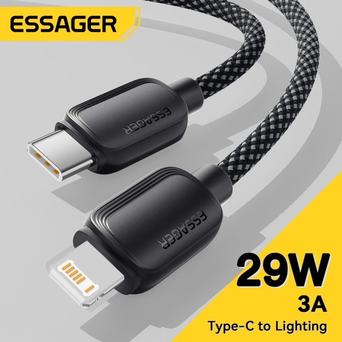 ESSAGER USB Type C ถึง Lightning Data Cable 2 เมตร 1 เมตร Fast Charging 3A 29W 2M 1M - ES-X46 - สีดํ