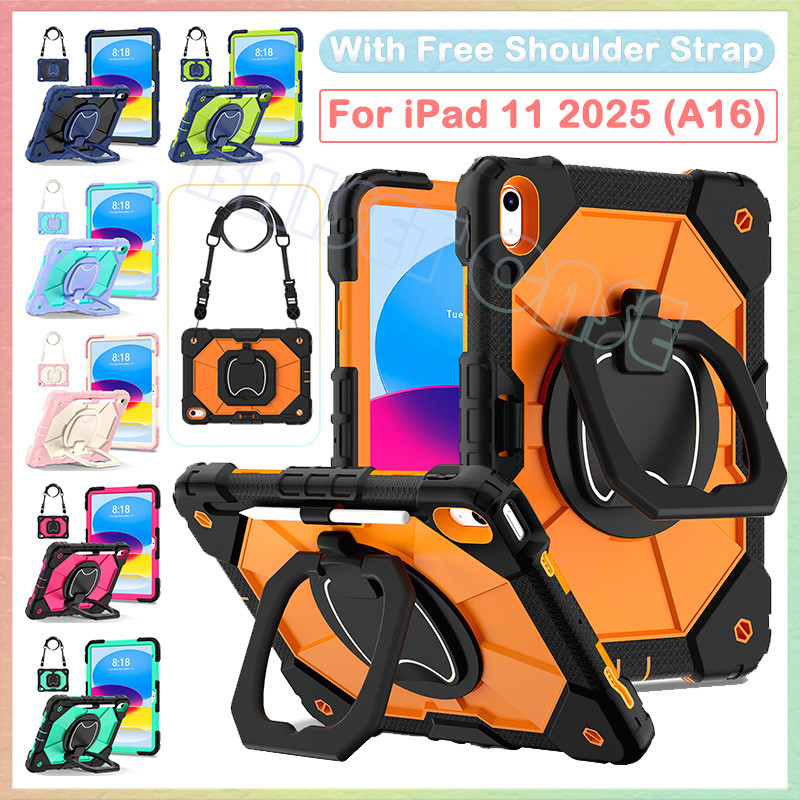 สําหรับ iPad 11 2025 A16 iPad 12 A18 2026 360° ฝาครอบขาตั้งที่จับหมุนได้ เคสกันกระแทกสําหรับงานหนัก