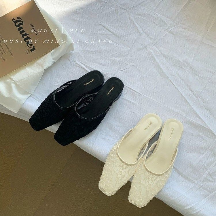รองเท้าส้นเตี้ยผู้หญิงขนาดใหญ่ แบบผูกเชือก ปลายแหลม ยางสวมใส่ได้ ขนาด 35-42