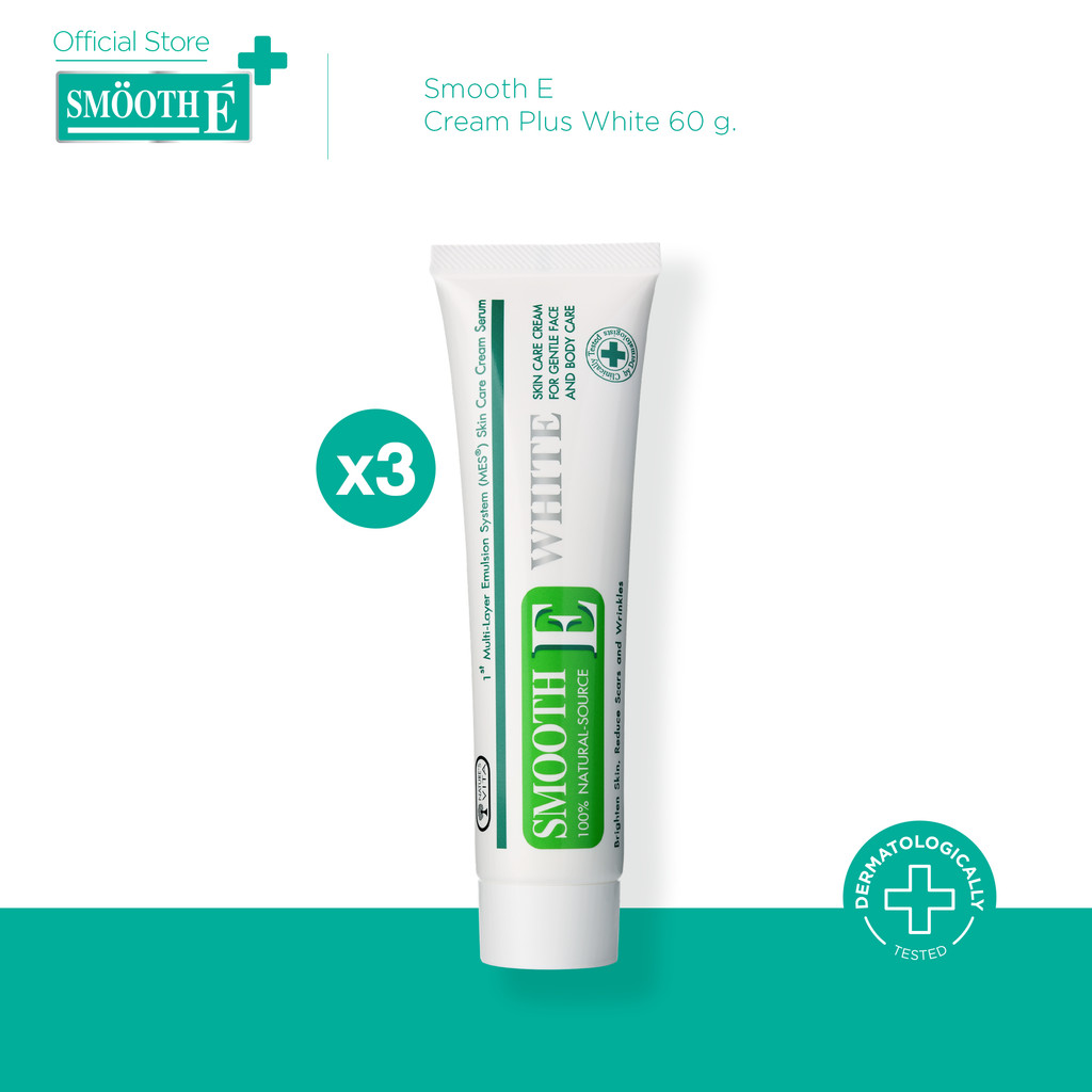 [แพ็ค3สุดคุ้ม] Smooth E Cream Plus White 60g. สมูทอี ครีมพลัสไวท์ ลดริ้วรอย ผื่นแดง รอยหัตถการ แผลเป็น จุดดำ ปรับผิวใส