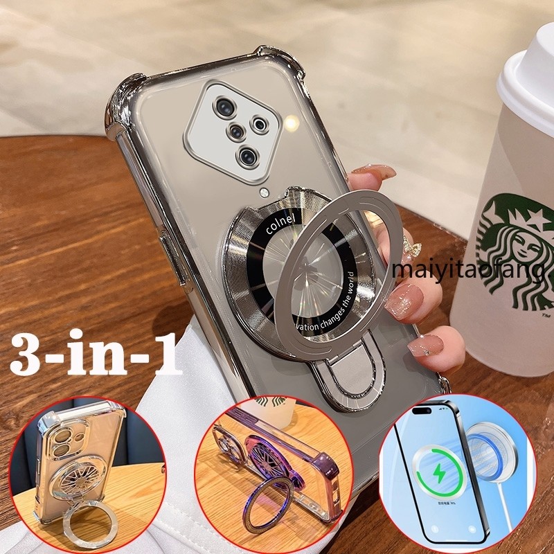 [3 In 1]เคสสําหรับVIVO S1 PRO VIVO S1 กระจกกันกระแทกขาตั้งป้องกันการตกชุบเคสโทรศัพท์แบบนุ่มพร้อมตัวป้องกันเลนส์กล้องฝาหลังXXXB4