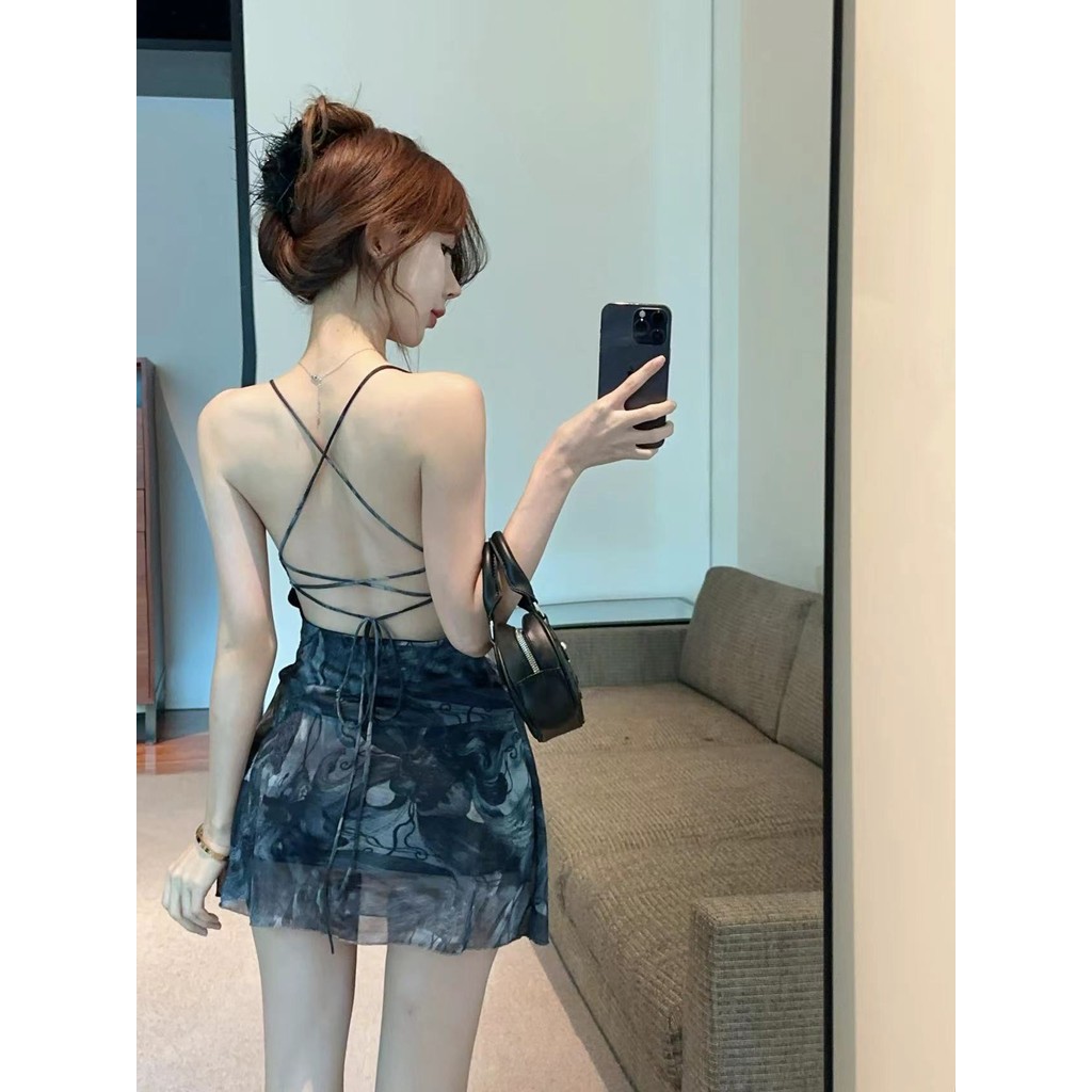 Mini shop🌸พร้อมส่ง🌸(FY2035#1) มินิเดรส เว้าหลัง ผ้าปล่อยปล่อย พริ้วลายมัดย้อน เซ็กซี่ ใส่สบาย - รูปที่ 7