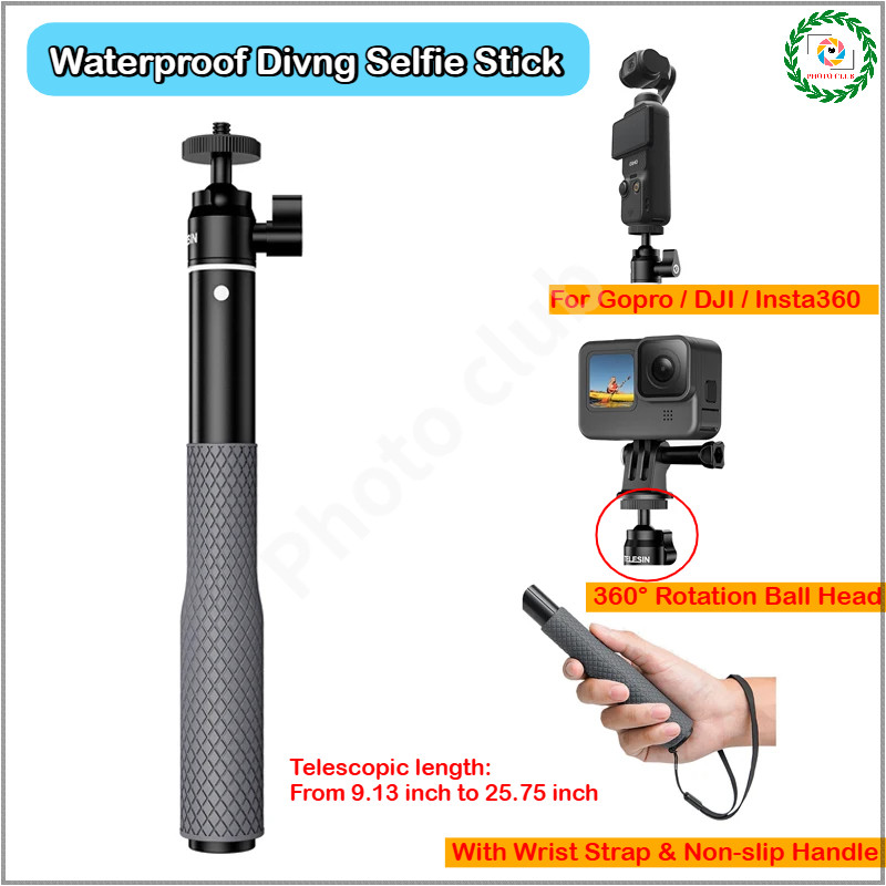 TELESIN ไม้เซลฟี่ดําน้ําสําหรับ DJI OSMO 360 360° ไม้เซลฟี่หัวบอลหมุนสําหรับ Insta360 X5