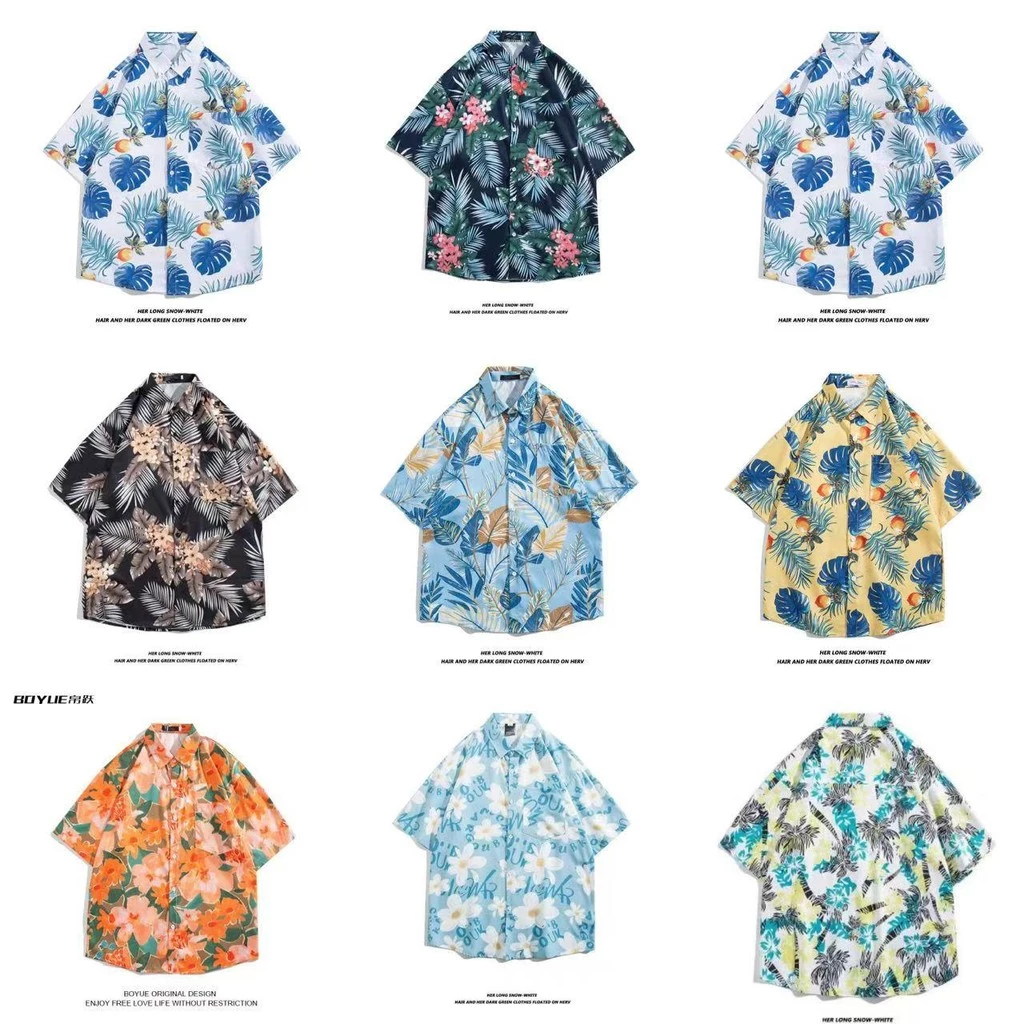 เสื้อเชิ้ตแขนสั้น ทรงหลวม ลายดอกไม้ สไตล์เกาหลี thumbnail 6