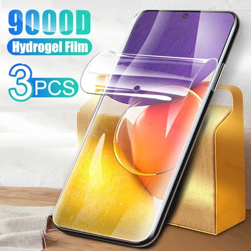 Realme14 3 ชิ้น 9000D Full Cover HD Clear Soft Hydrogel ฟิล์มสําหรับ Realme V60 GT7 14 Pro Racing Li